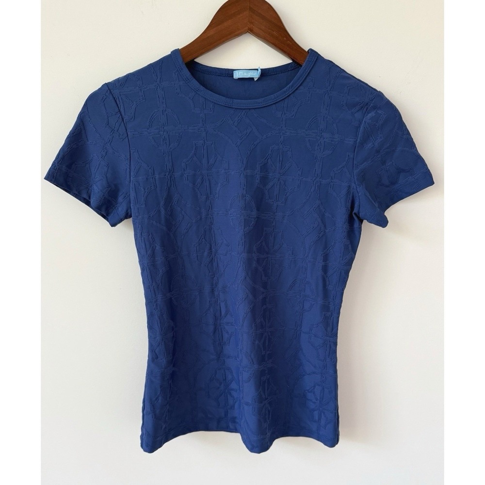 J. McLaughlin Women's Geometric Embossed Short Sleeve Catalina Cloth Top Sz XS